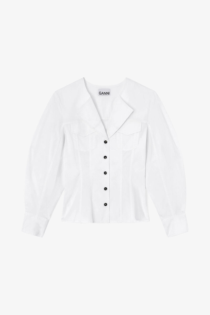 Shirt in White Cotton, Organic Cotton, in colour Bright White - 1 - GANNI