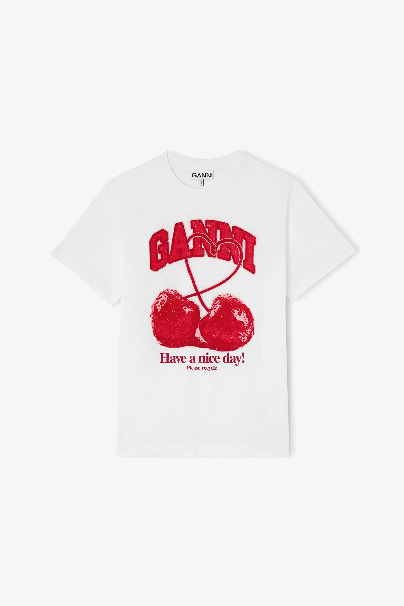 T-shirt with Cherry, Organic Cotton, in colour Bright White - 1 - GANNI
