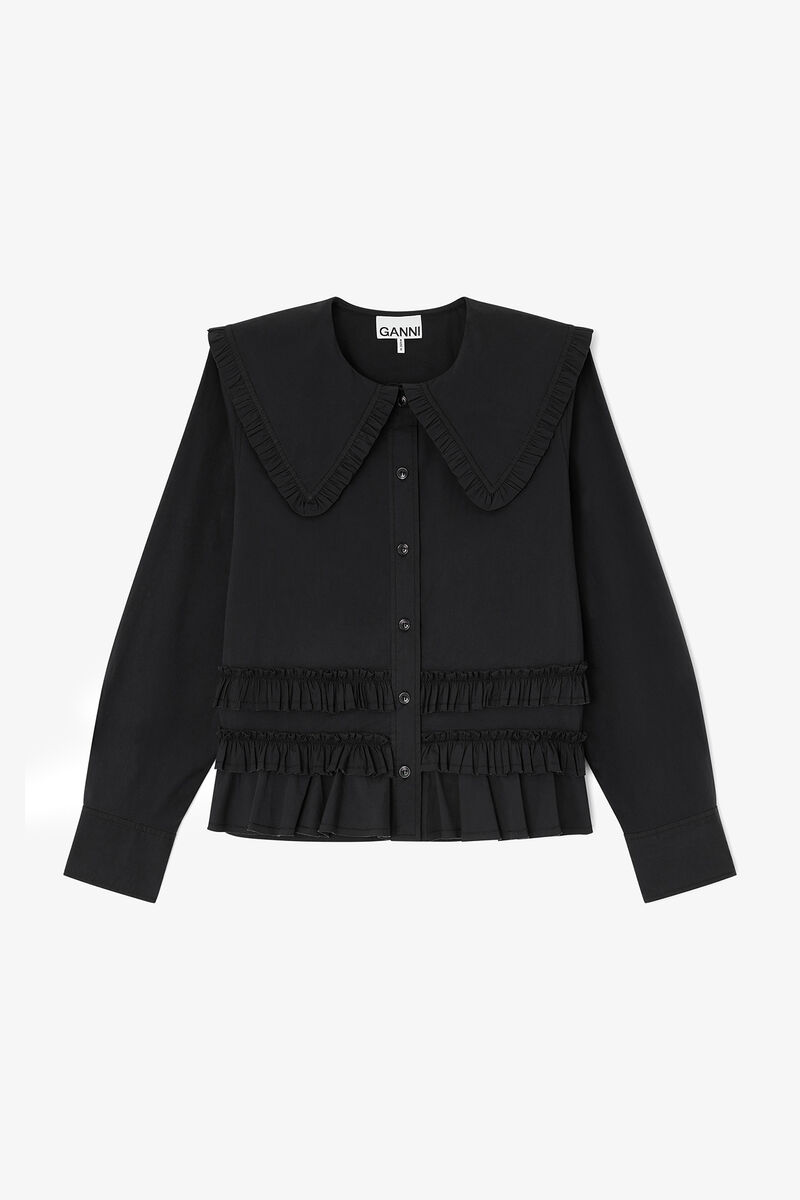 Rüschenhemd aus Stretch-Baumwolle, Organic Cotton, in colour Black - 1 - GANNI