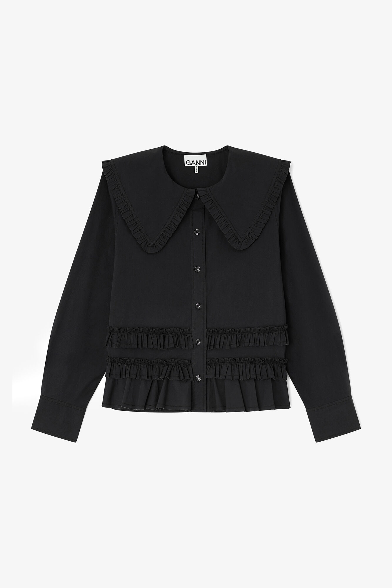 Rüschenhemd aus Stretch-Baumwolle, Organic Cotton, in colour Black - 1 - GANNI