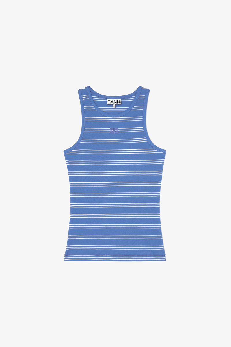 Tank Top with Stripes, Organic Cotton, in colour Nouvean Navy - 1 - GANNI