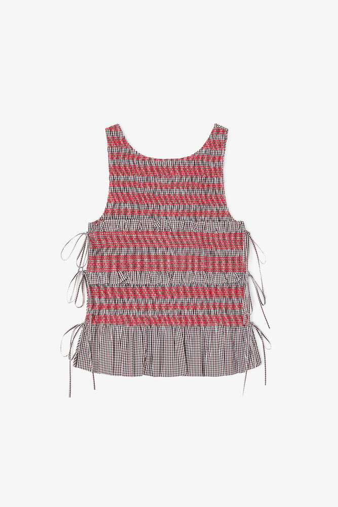 Top in Check Cotton, Chicory Coffee