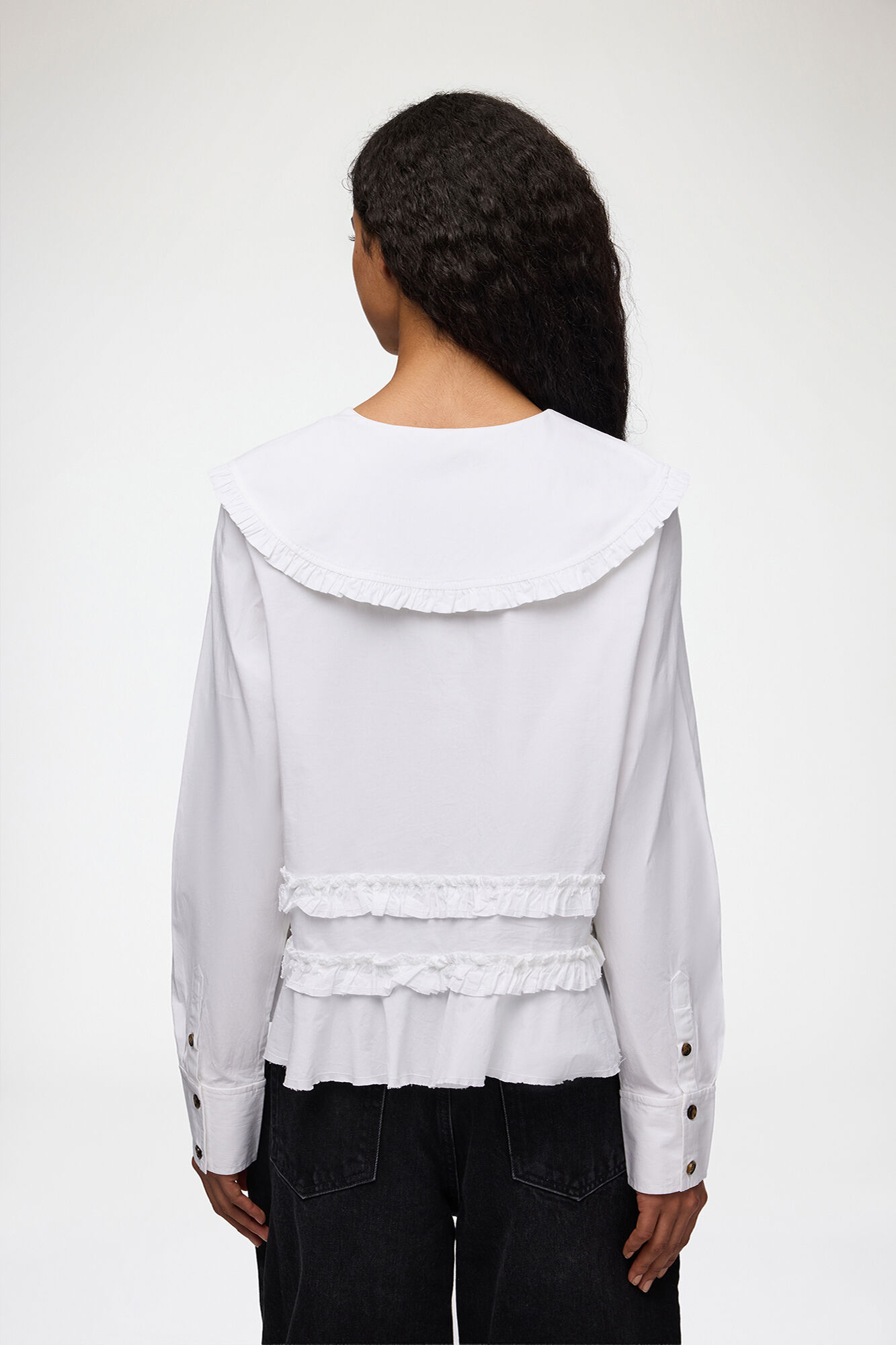 Stretch Cotton Ruffle Shirt, Organic Cotton, in colour Snow White - 3 - GANNI