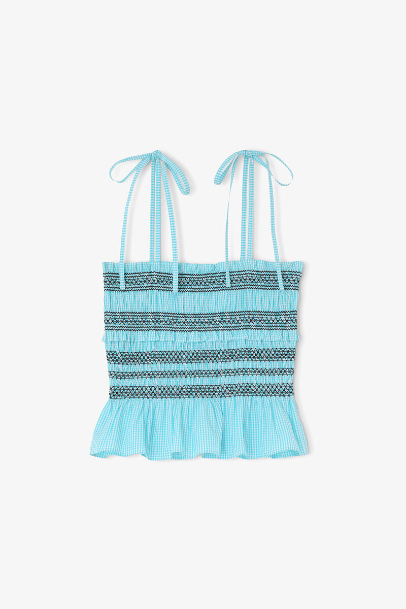 Top in Blue Check, Organic Cotton, in colour Blue Curacao - 1 - GANNI