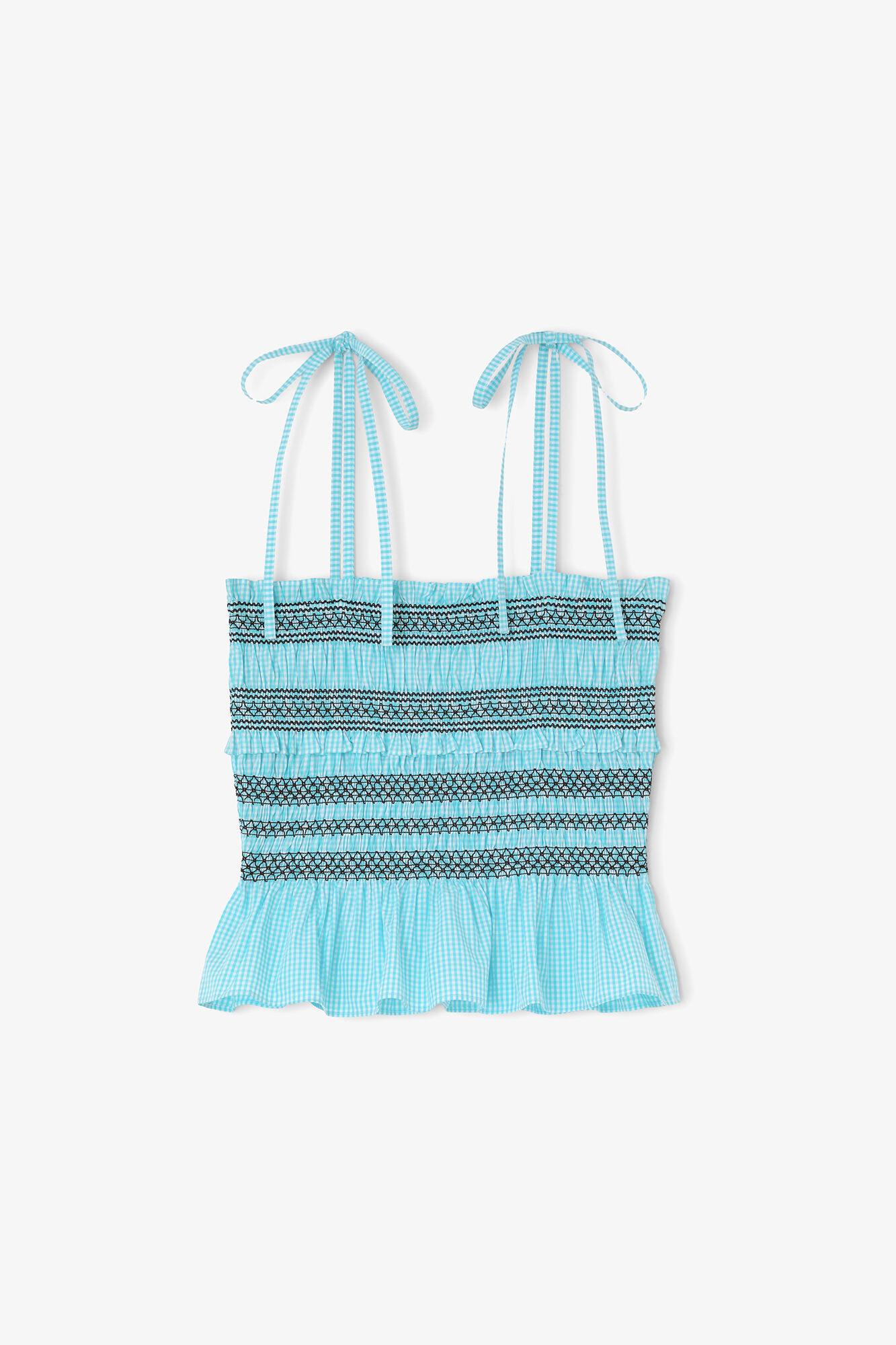 Top in Blue Check, Organic Cotton, in colour Blue Curacao - 1 - GANNI