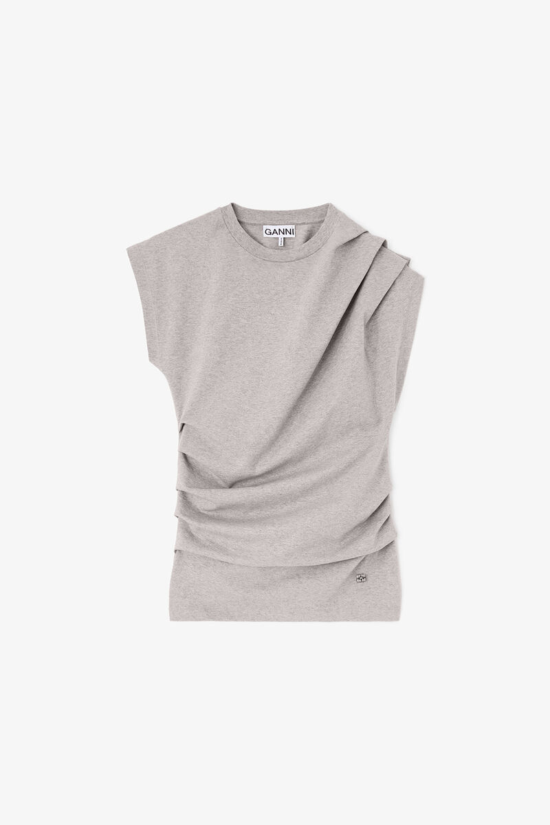 Top in Draped Jersey, Organic Cotton, in colour Paloma - 1 - GANNI