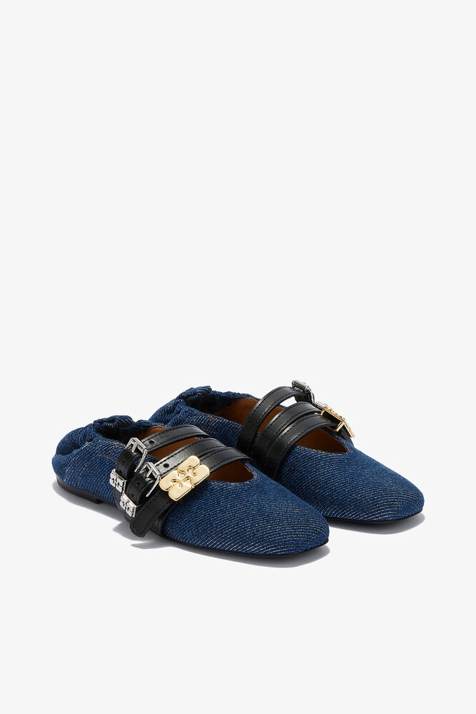 Sue Triple Ballerina in Denim, Dark Blue Vintage