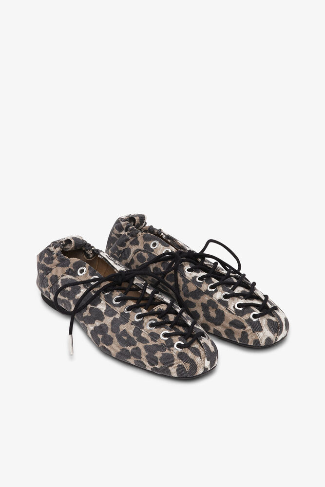 Lace-Up Ballerinas in Leopard Denim, Leopard