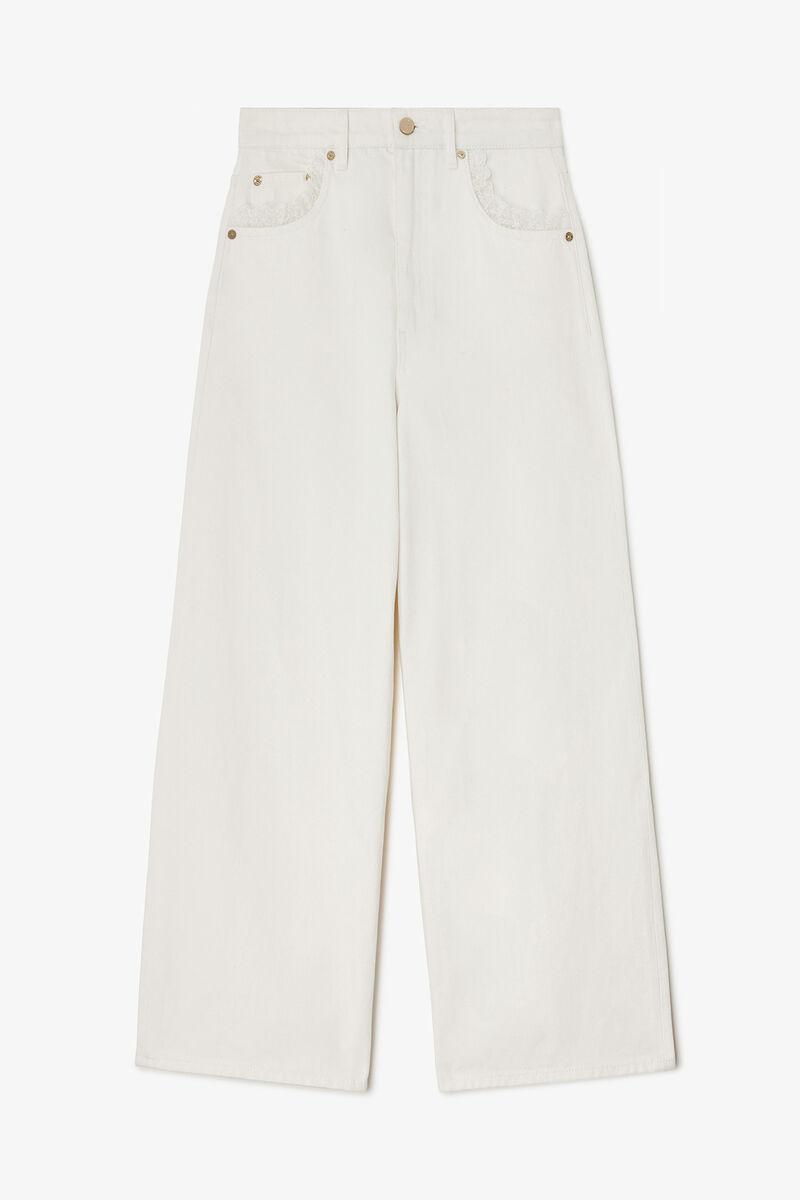 Lari Straight Jeans in White Denim, Organic Cotton, in colour Bright White - 1 - GANNI