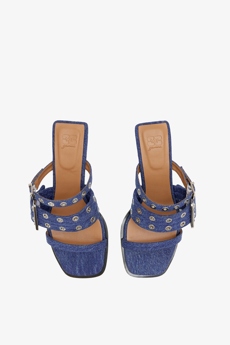 Buckle Strap Mule in Denim, Organic Cotton, in colour Mid Blue Vintage - 3 - GANNI