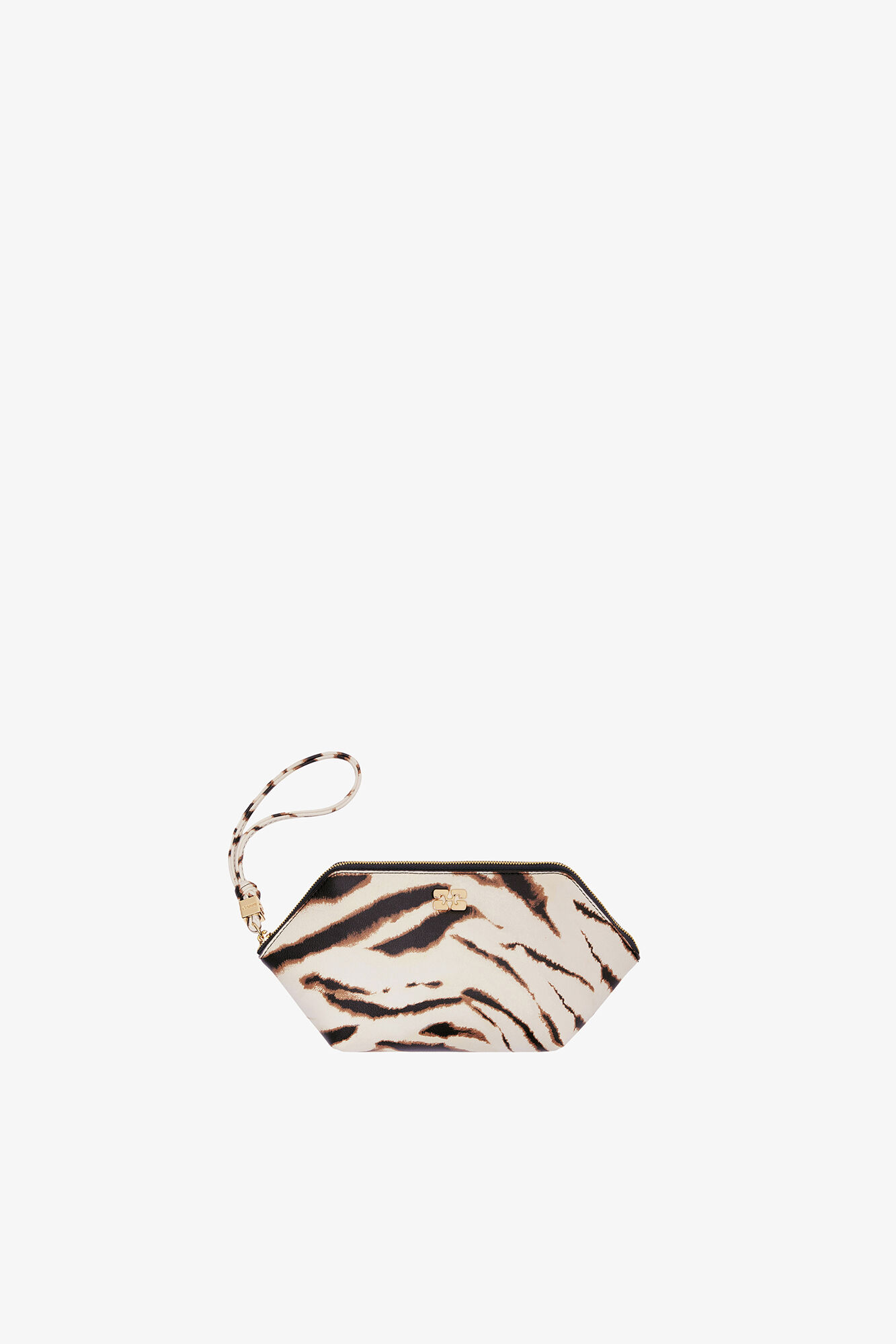 Bou Make-Up Pouch in Zebra, Recycled Polyester, in colour Egret - 1 - GANNI