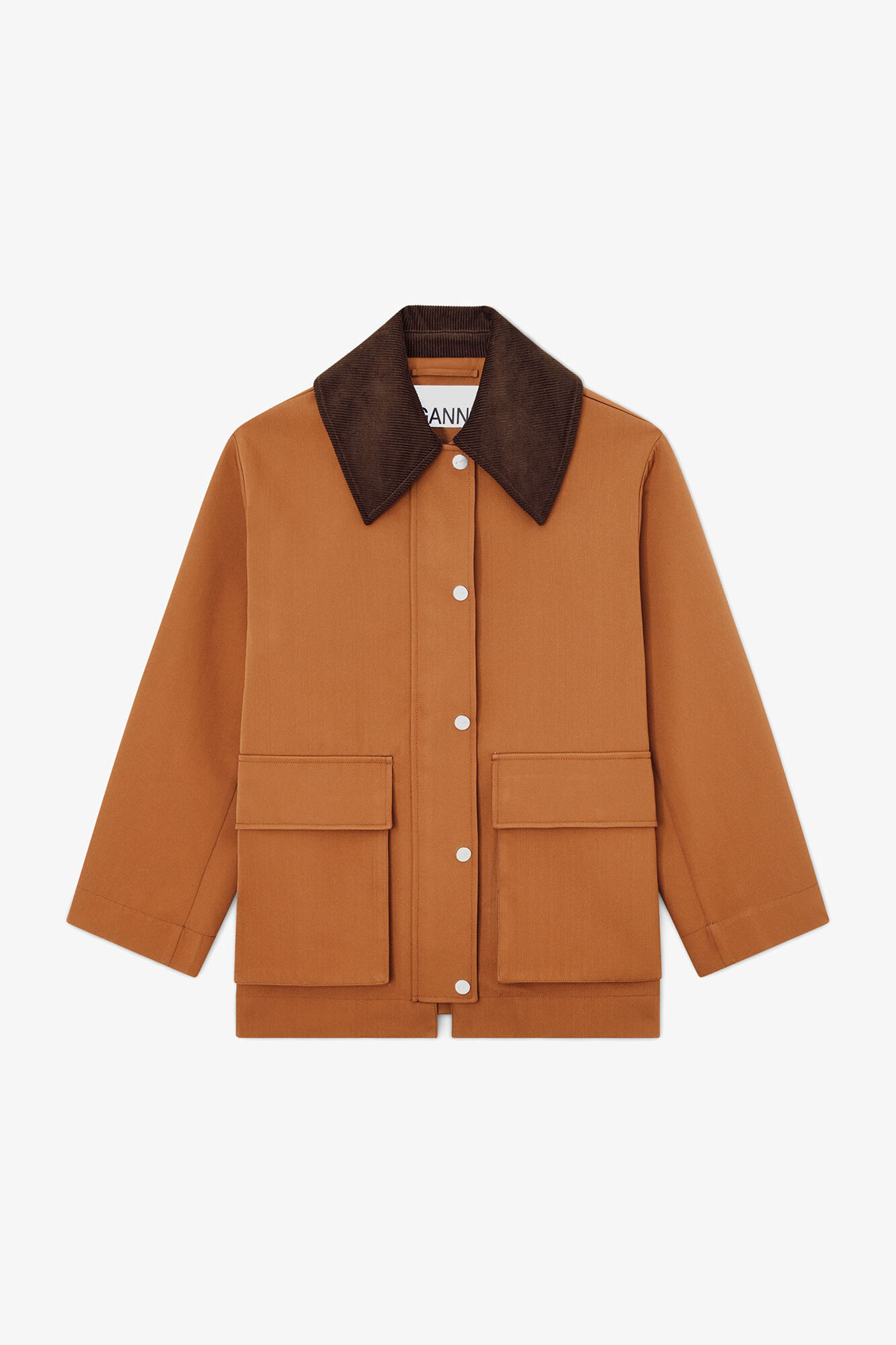 Jacket in Brown Twill, Recycled Polyester, in colour Cinnamon Swirl - 1 - GANNI