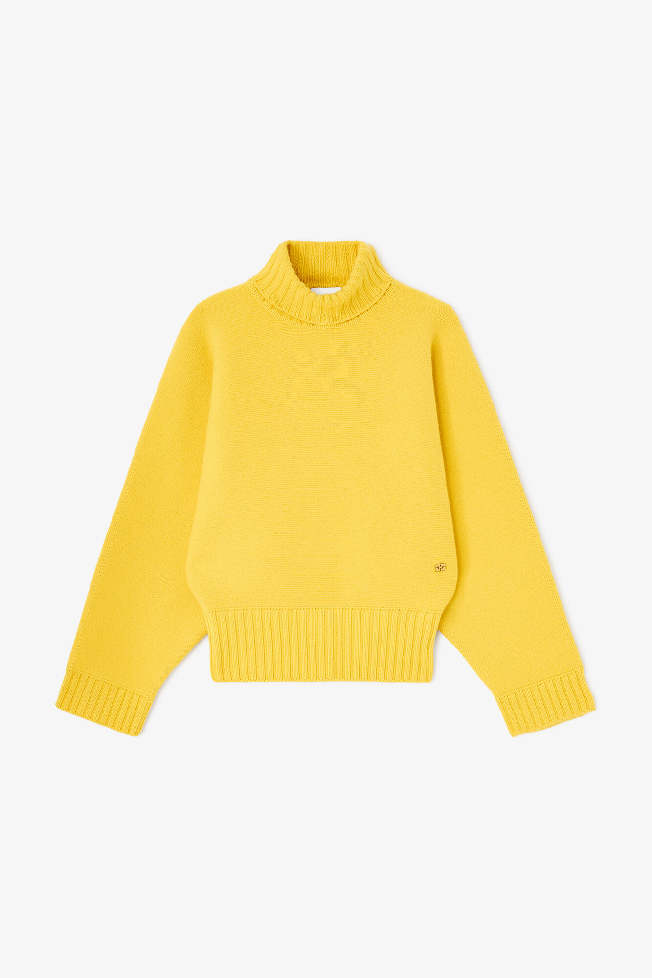 Turtleneck in Double Knit, Wool, in colour Lemon - 1 - GANNI