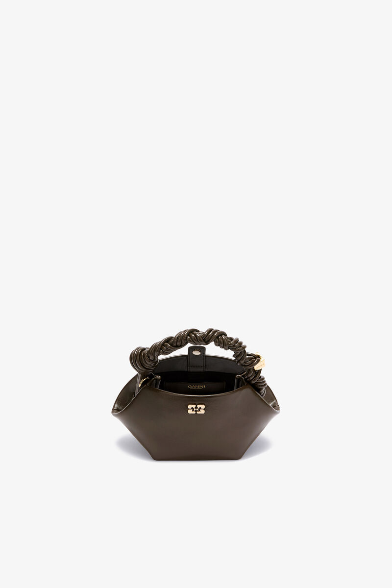 Mini Bou Bag in Green Crinkle, Polyurethane, in colour Dark Olive - 3 - GANNI