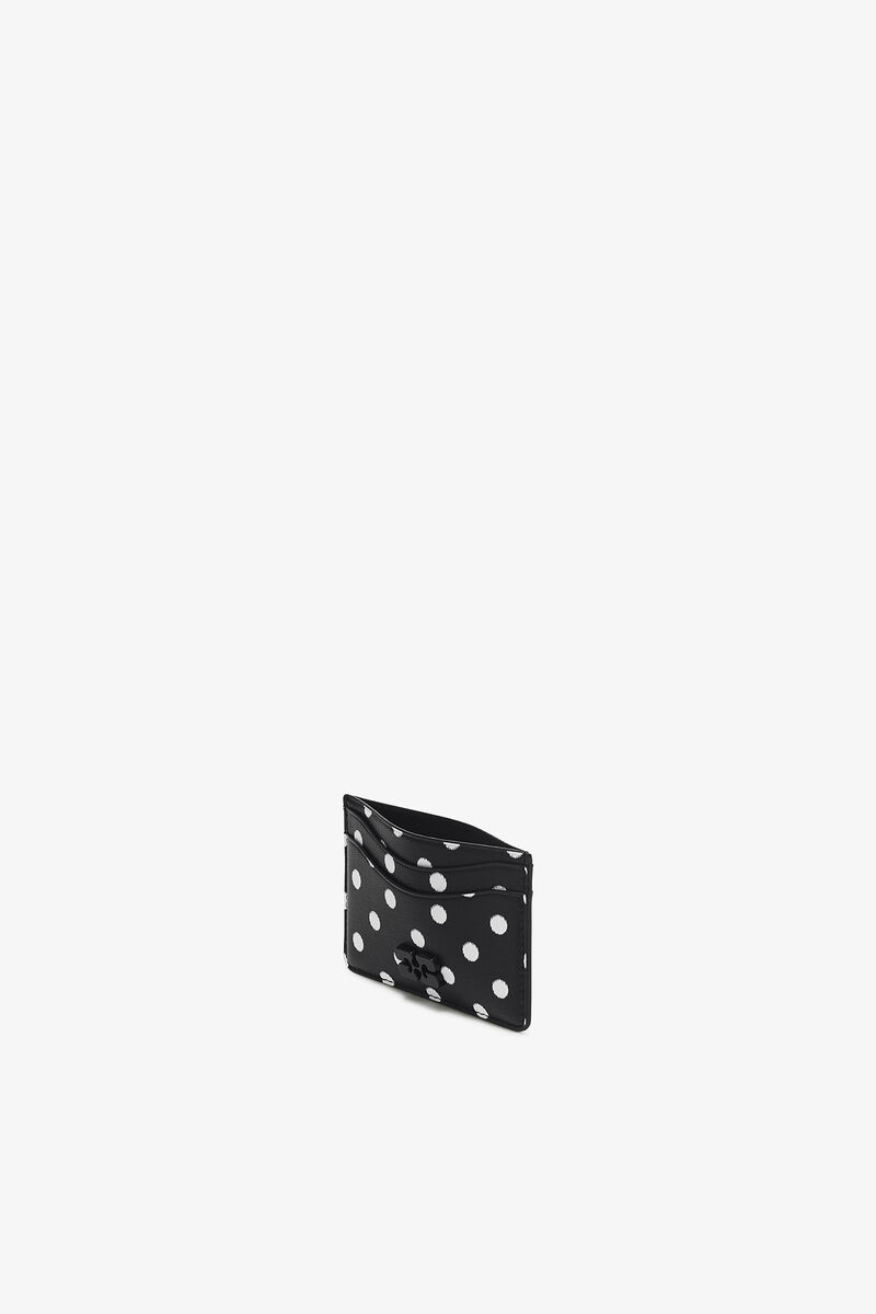 Bou Card Holder with Print, Recycled Leather, in colour Black - 3 - GANNI