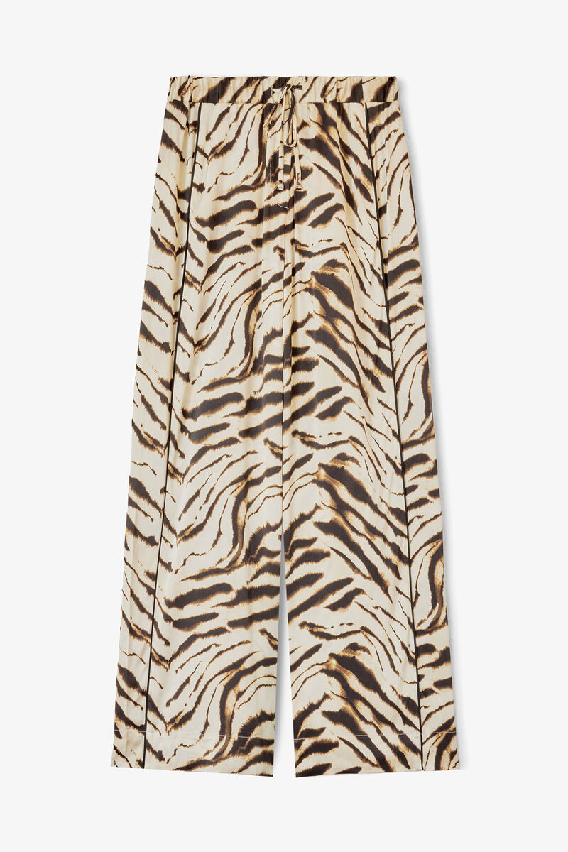 Bukser i zebra satin, Viscose, in colour Egret - 1 - GANNI