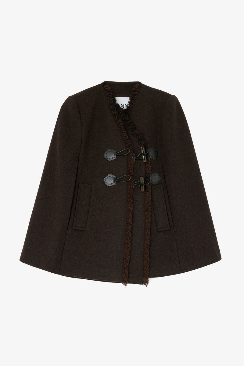 Cape in Brown Wool, Wool, in colour Demitasse - 1 - GANNI