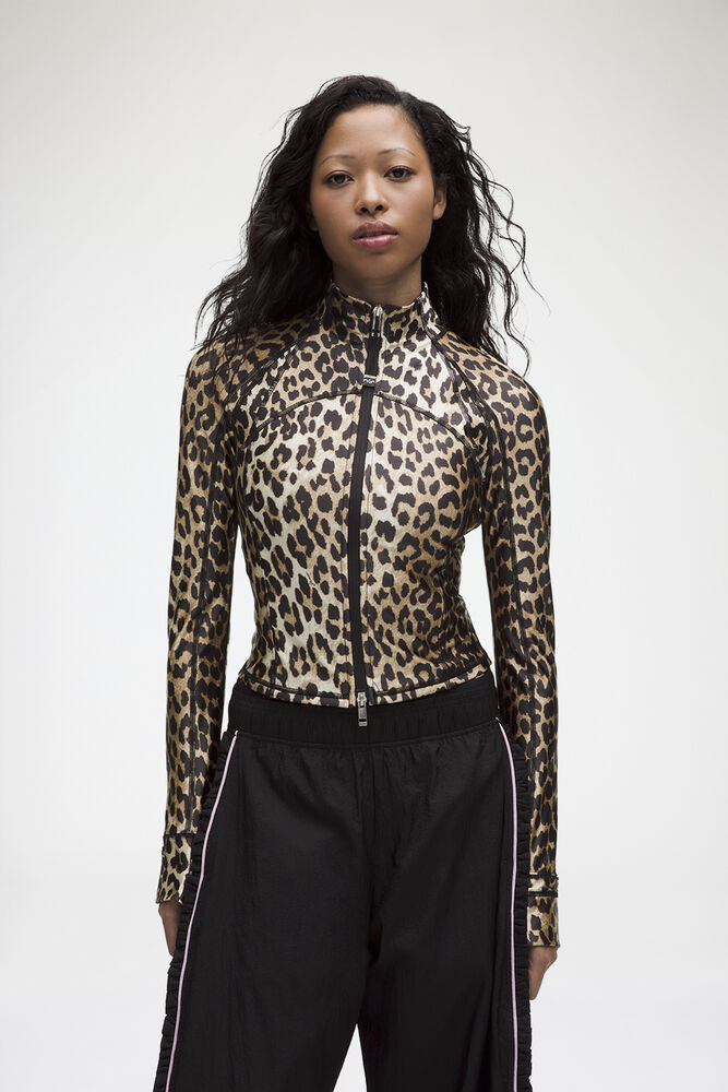 Define Ruffle-Trim Jacket in Leopard, Multicolour