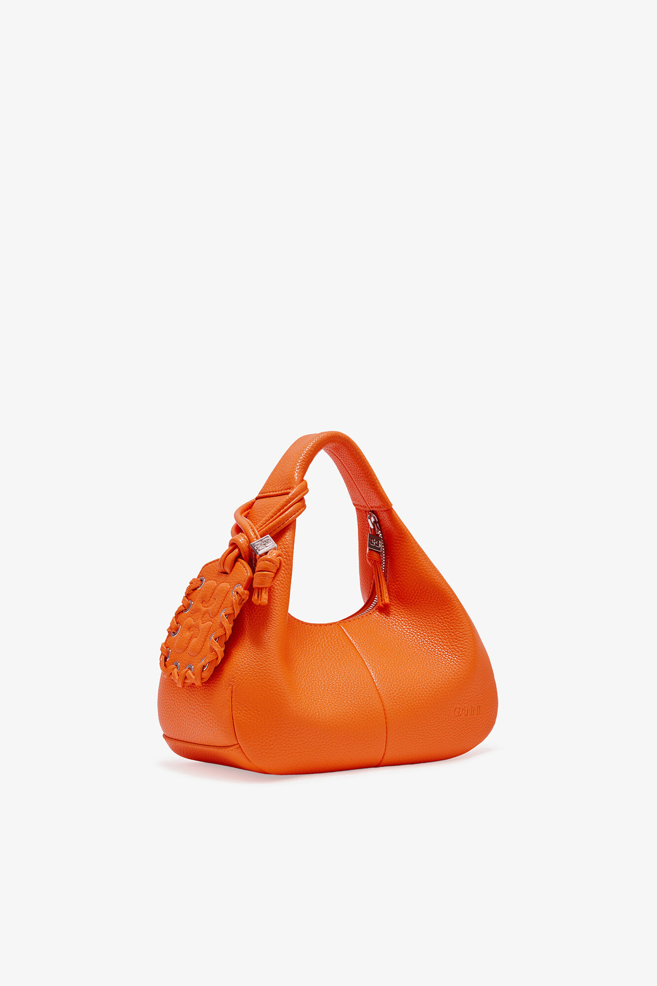 Mini Hobo Bag in Grained Orange, Recycled Polyester, in colour Russet Orange - 2 - GANNI