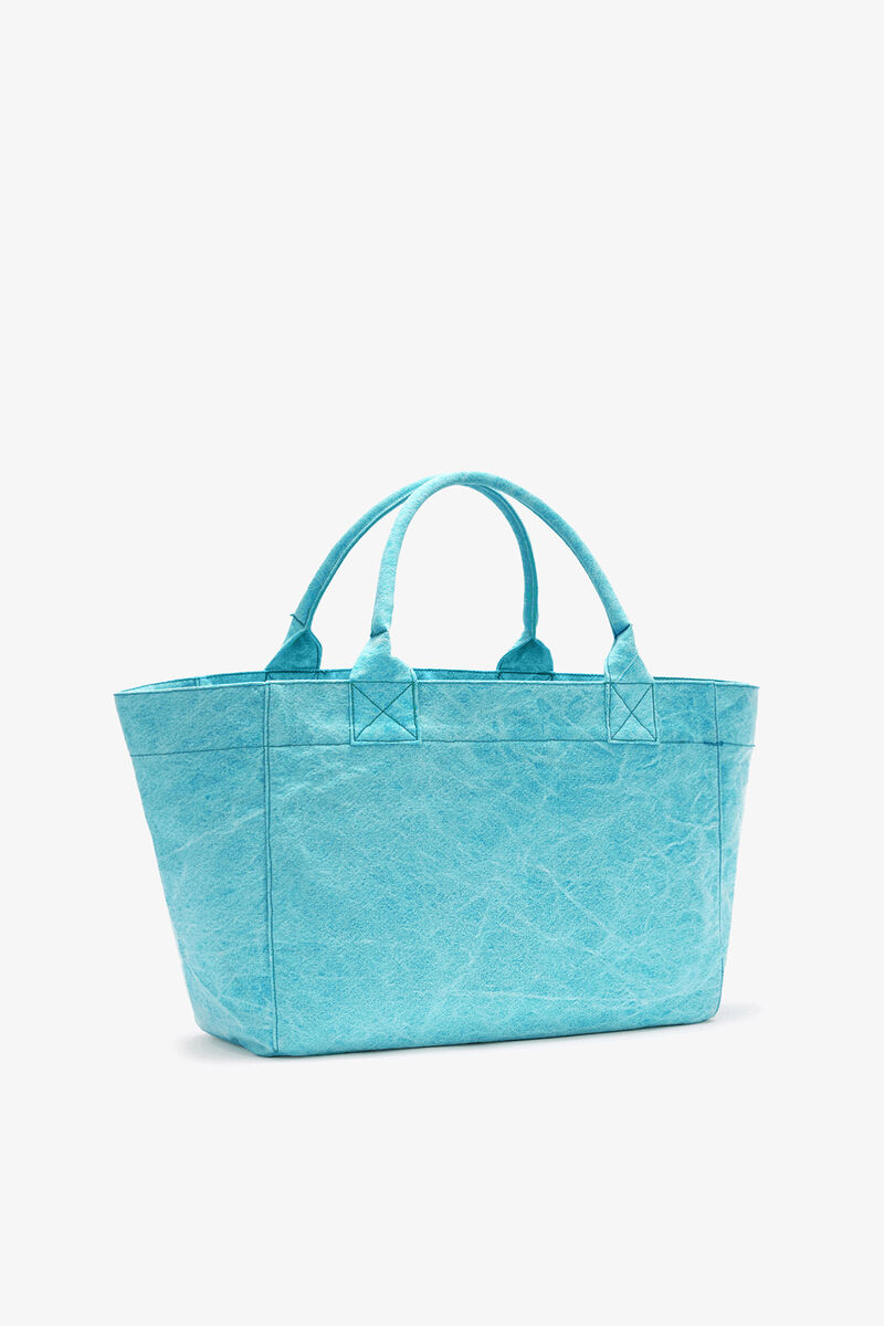 Tote Medium in Blue, Recycled Cotton, in colour Blue Curacao - 2 - GANNI