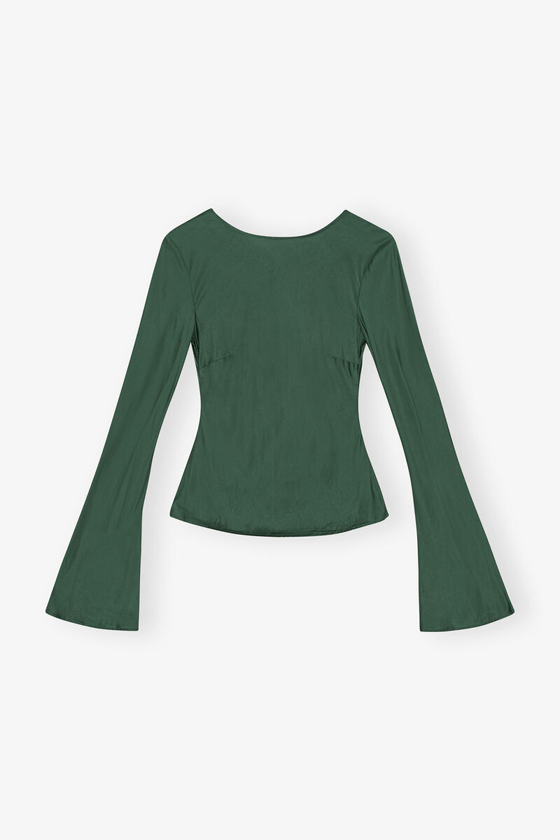 Blouse en satin vert, Viscose, in colour Pineneedle - 1 - GANNI