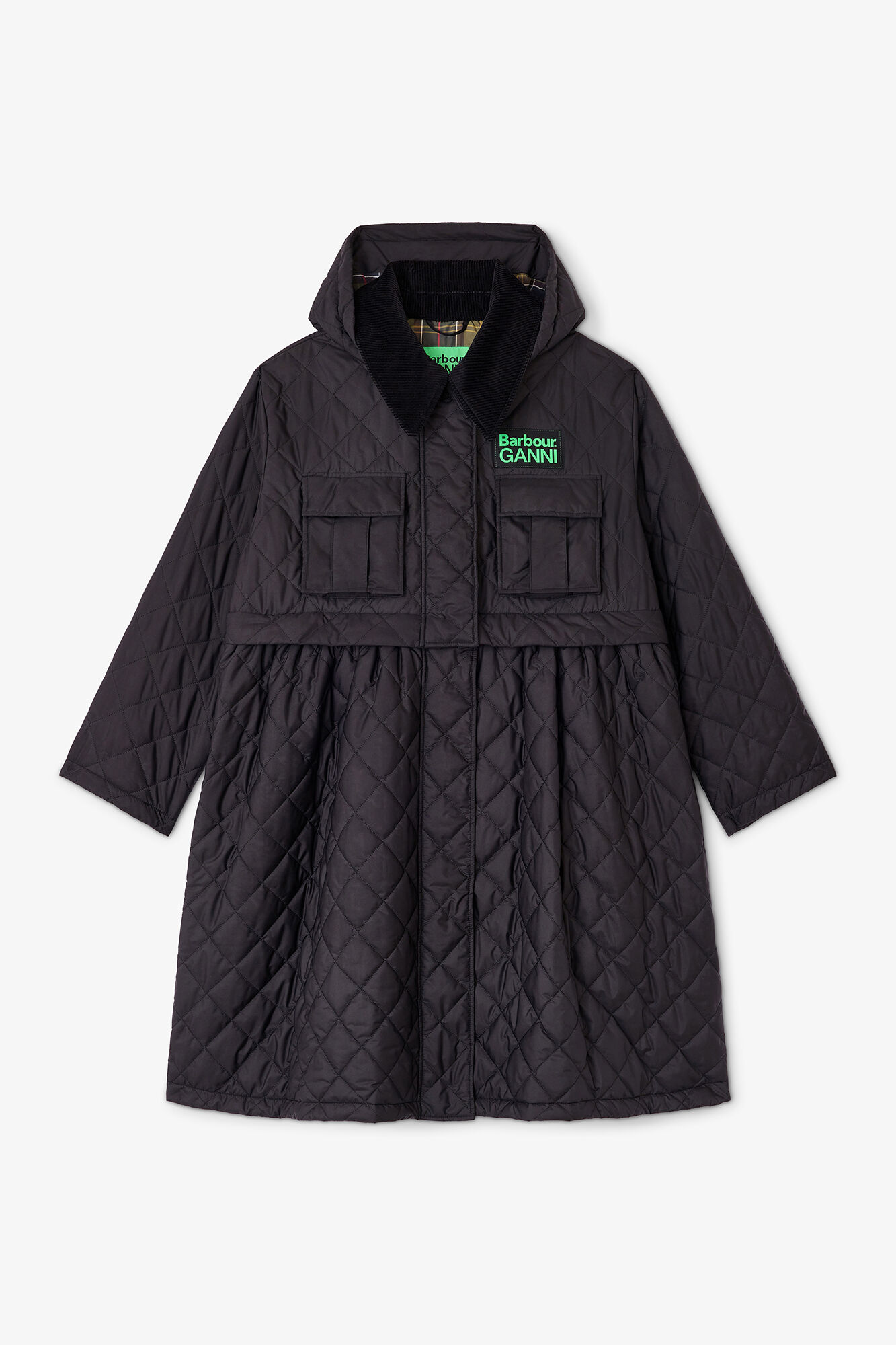 Quilted Long Coat in Black, Polyester, in colour Black - 1 - GANNI