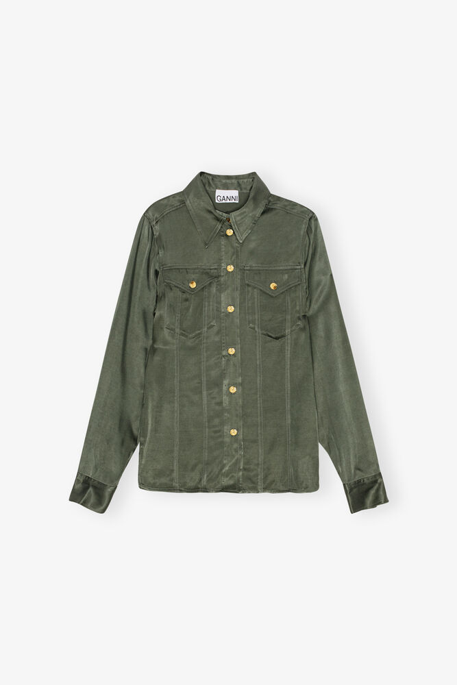 Chemise en satin délavé vert, Climbing Ivy