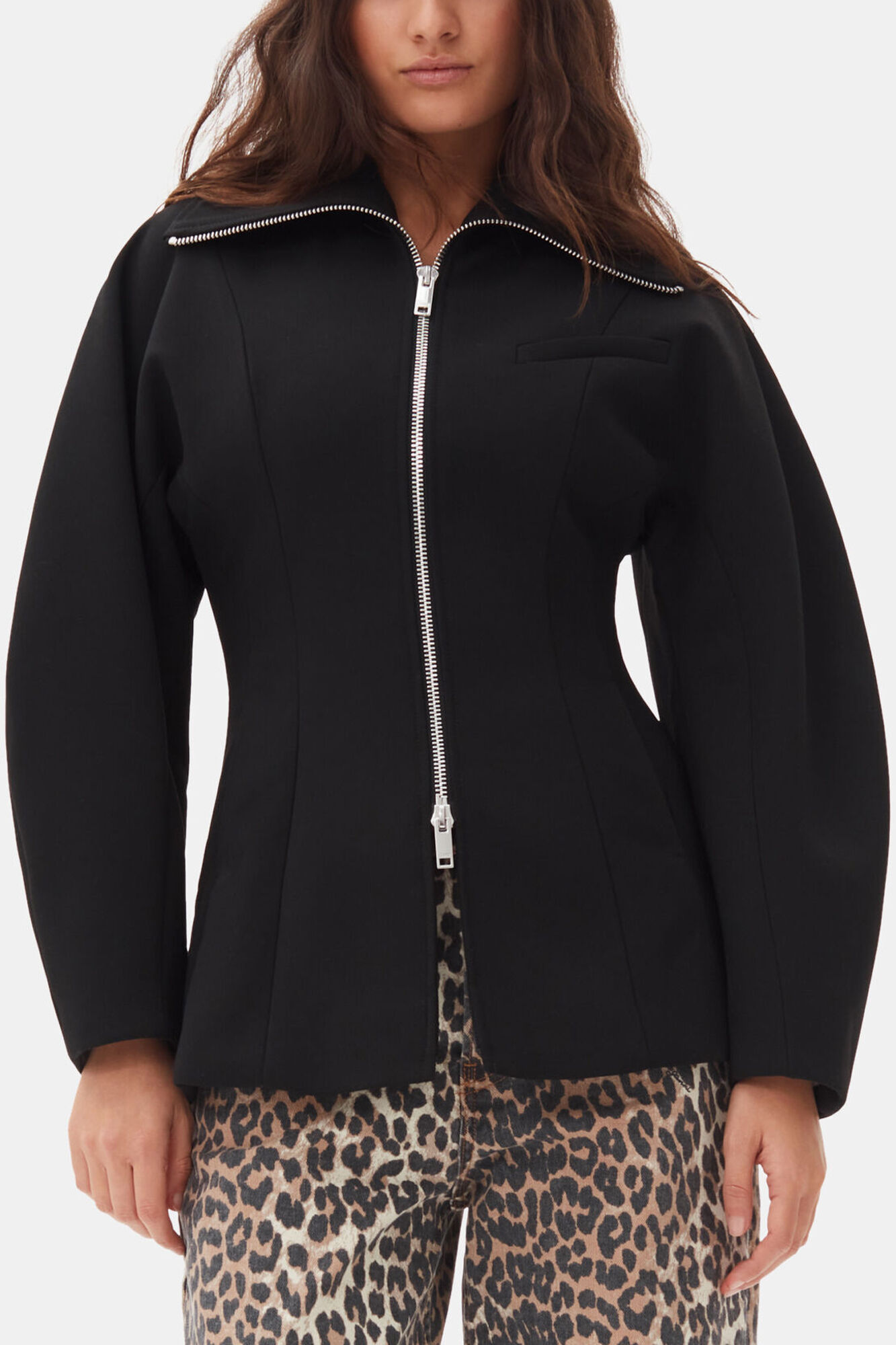 Black Bonded Crepe Curve Sleeve Jacket | GANNI US