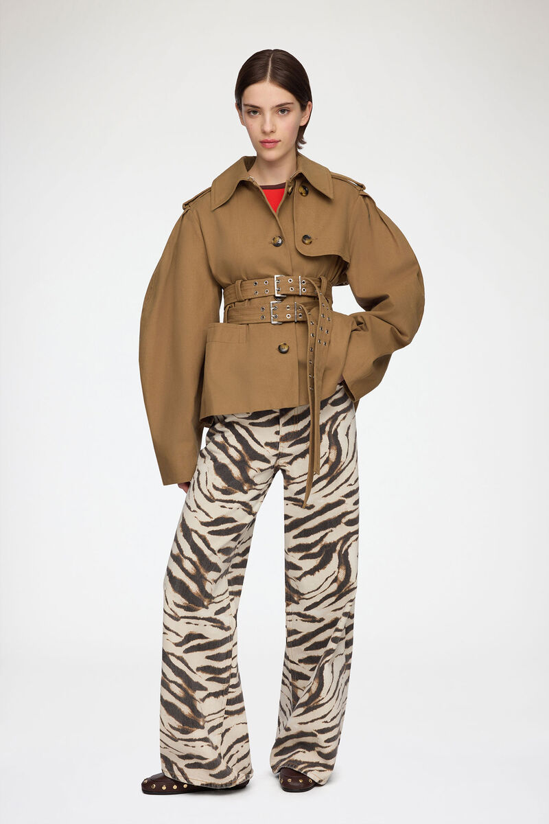 Jacket in Beige Canvas, Organic Cotton, in colour Ermine - 2 - GANNI