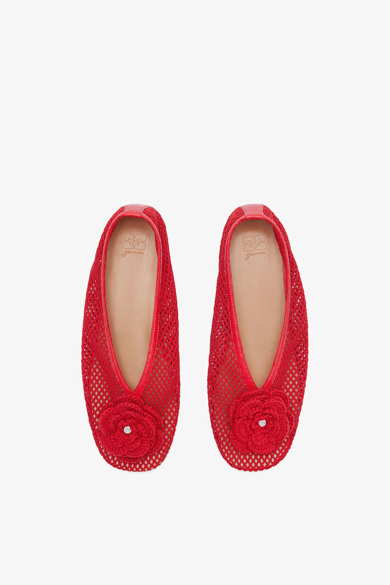 Jenny Ballerina in Red Mesh, Recycled Polyester, in colour Goji Berry - 1 - GANNI