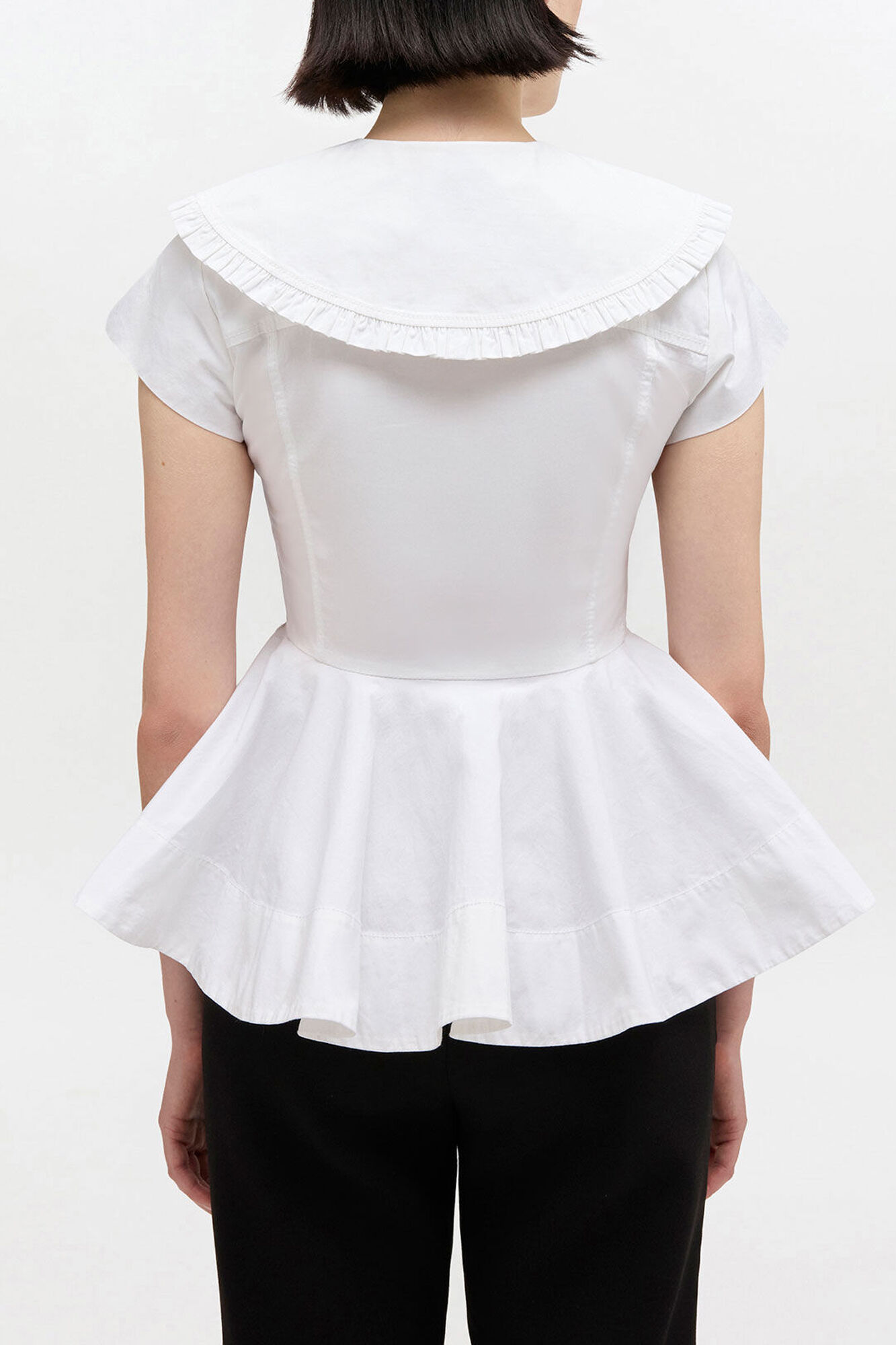 Short Cotton Ruffle Shirt, Organic Cotton, in colour Bright White - 3 - GANNI