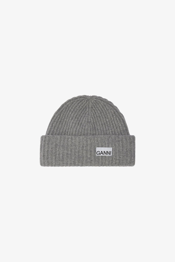 Oversized Beanie in Rib Wool Knit, Paloma Melange