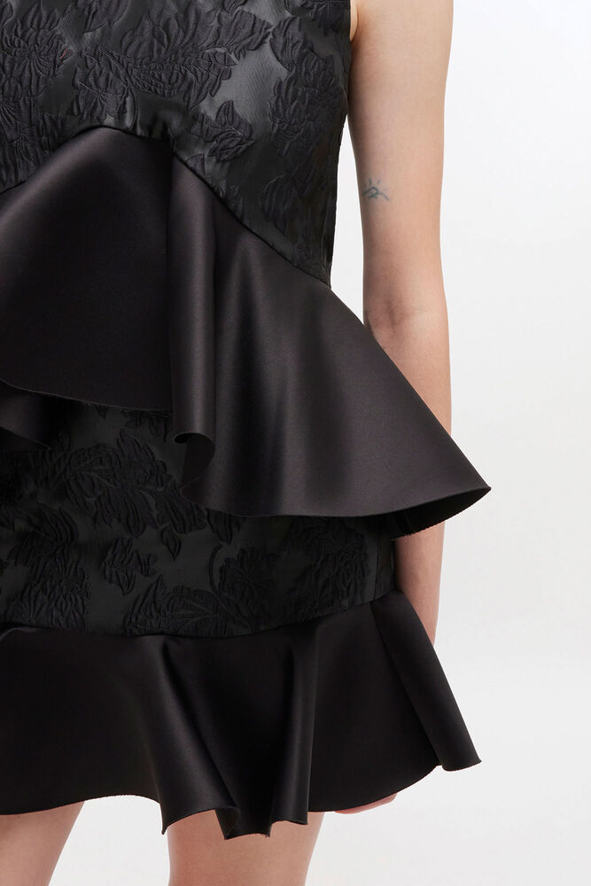 Satin Cloque Peplum Top, Black