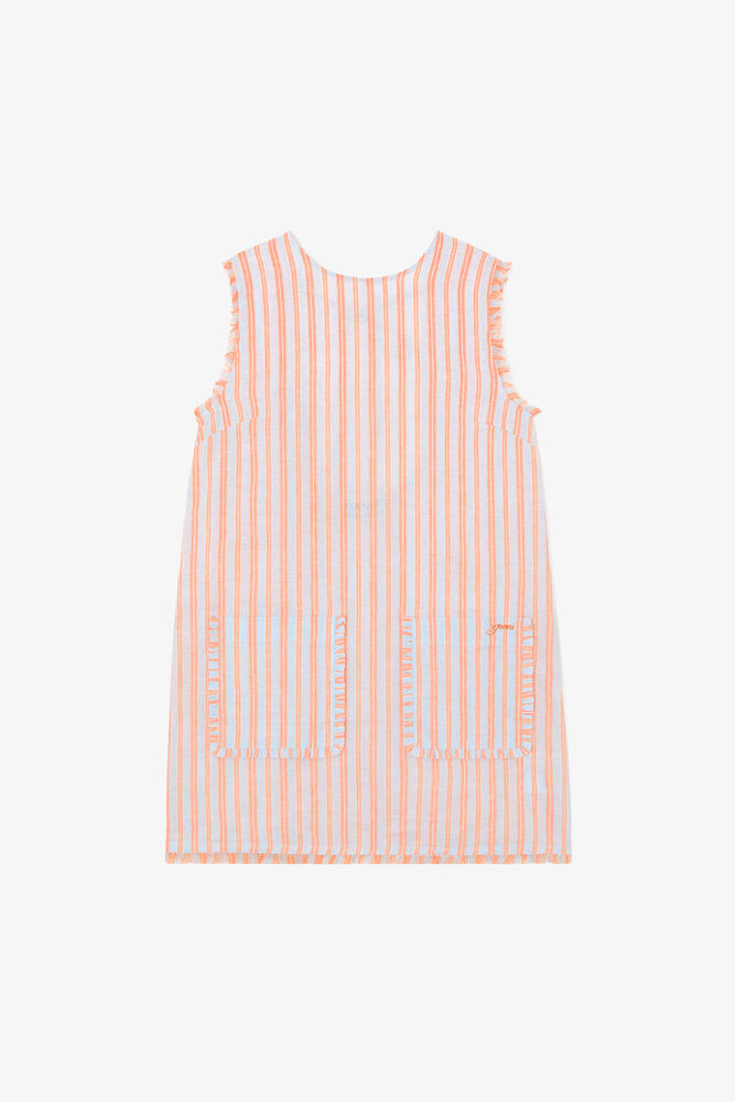 Mini Dress in Striped Linen, Cantaloupe