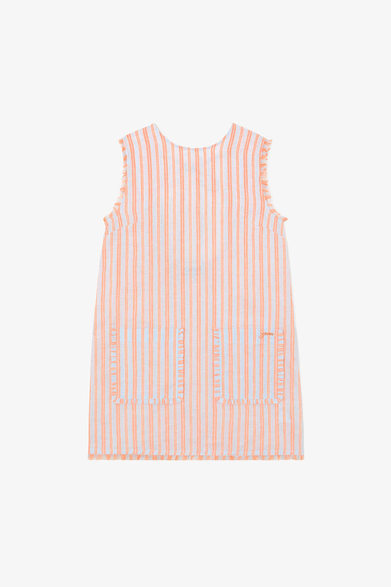 Mini Dress in Striped Linen, Linen, in colour Cantaloupe - 1 - GANNI