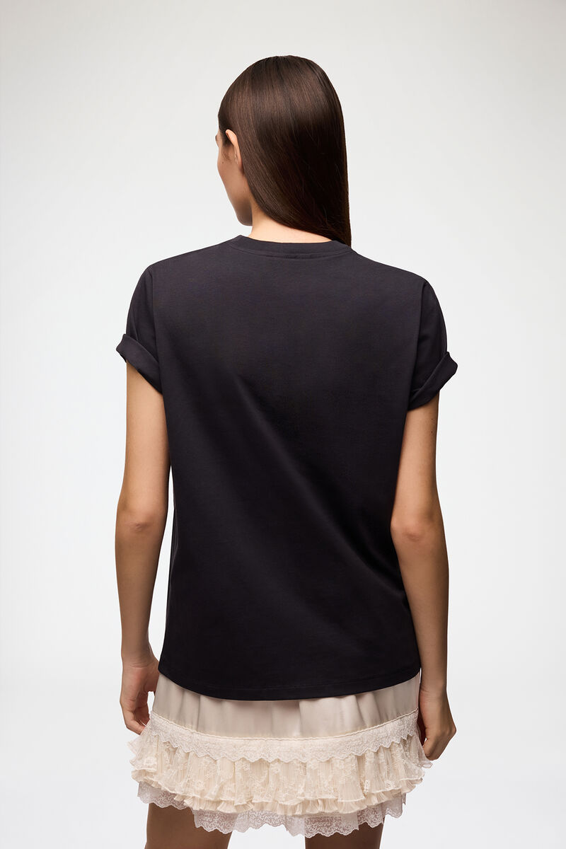 T-shirt with Mushroom Teddy, Organic Cotton, in colour Phantom - 3 - GANNI