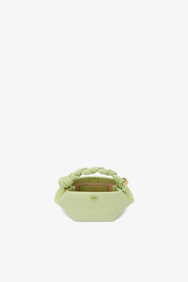 Mini Bou taske i grøn ostrich, Recycled Polyester, in colour Lily Green - 3 - GANNI