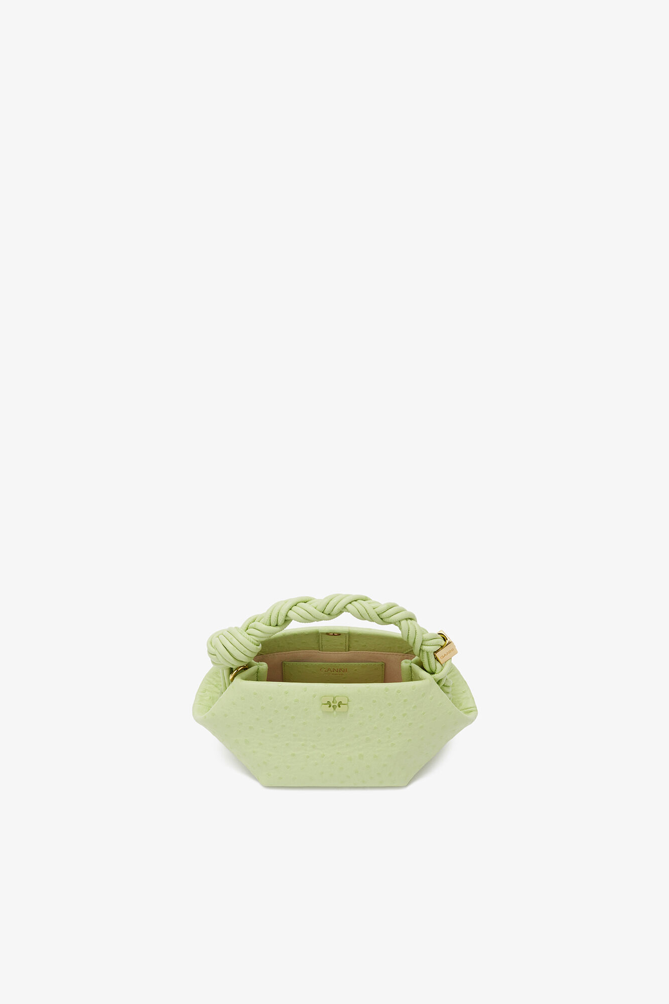 Mini Bou taske i grøn ostrich, Recycled Polyester, in colour Lily Green - 3 - GANNI