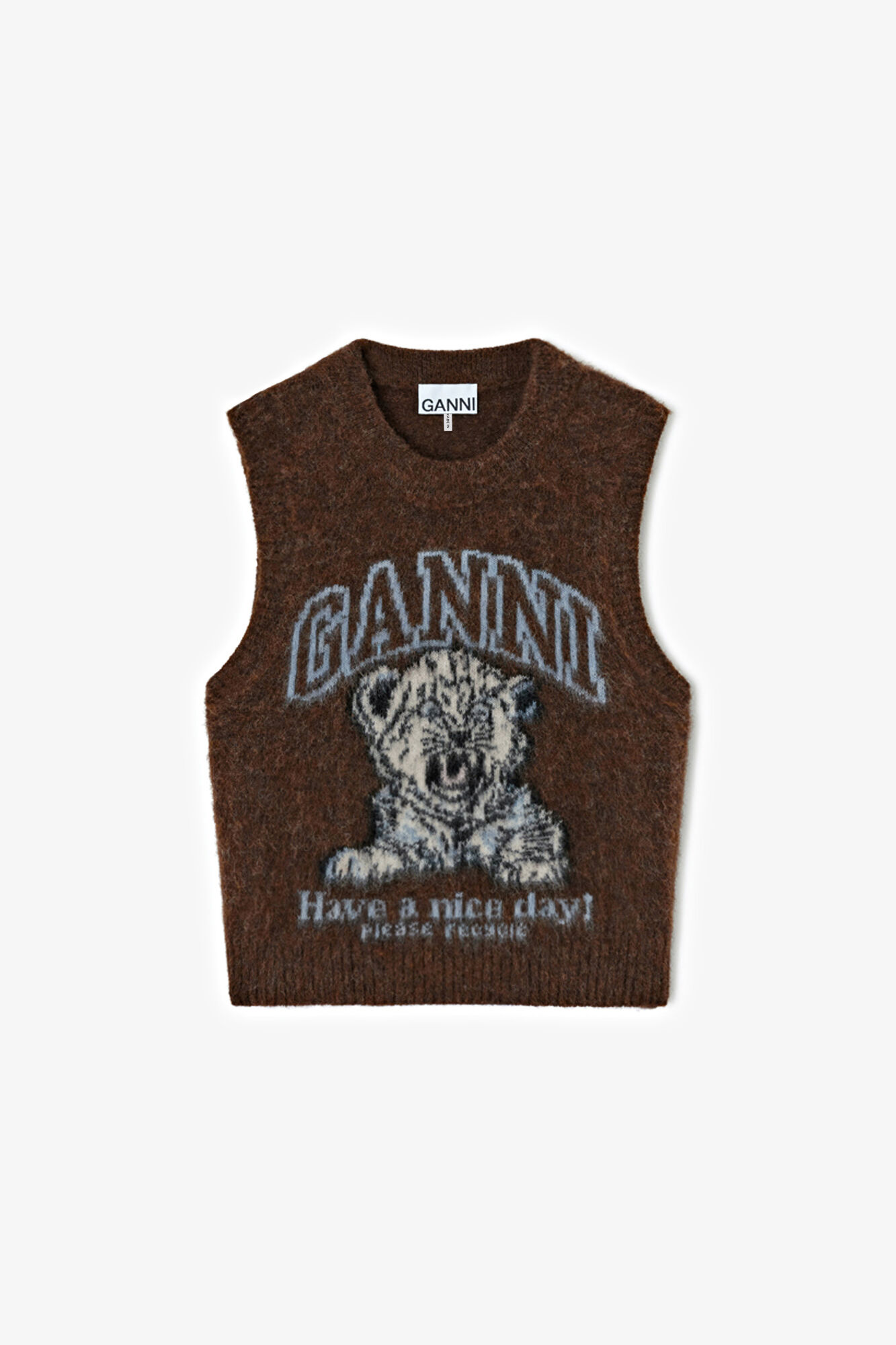 Vest with Tiger, Alpaca, in colour Chicory Coffee - 1 - GANNI