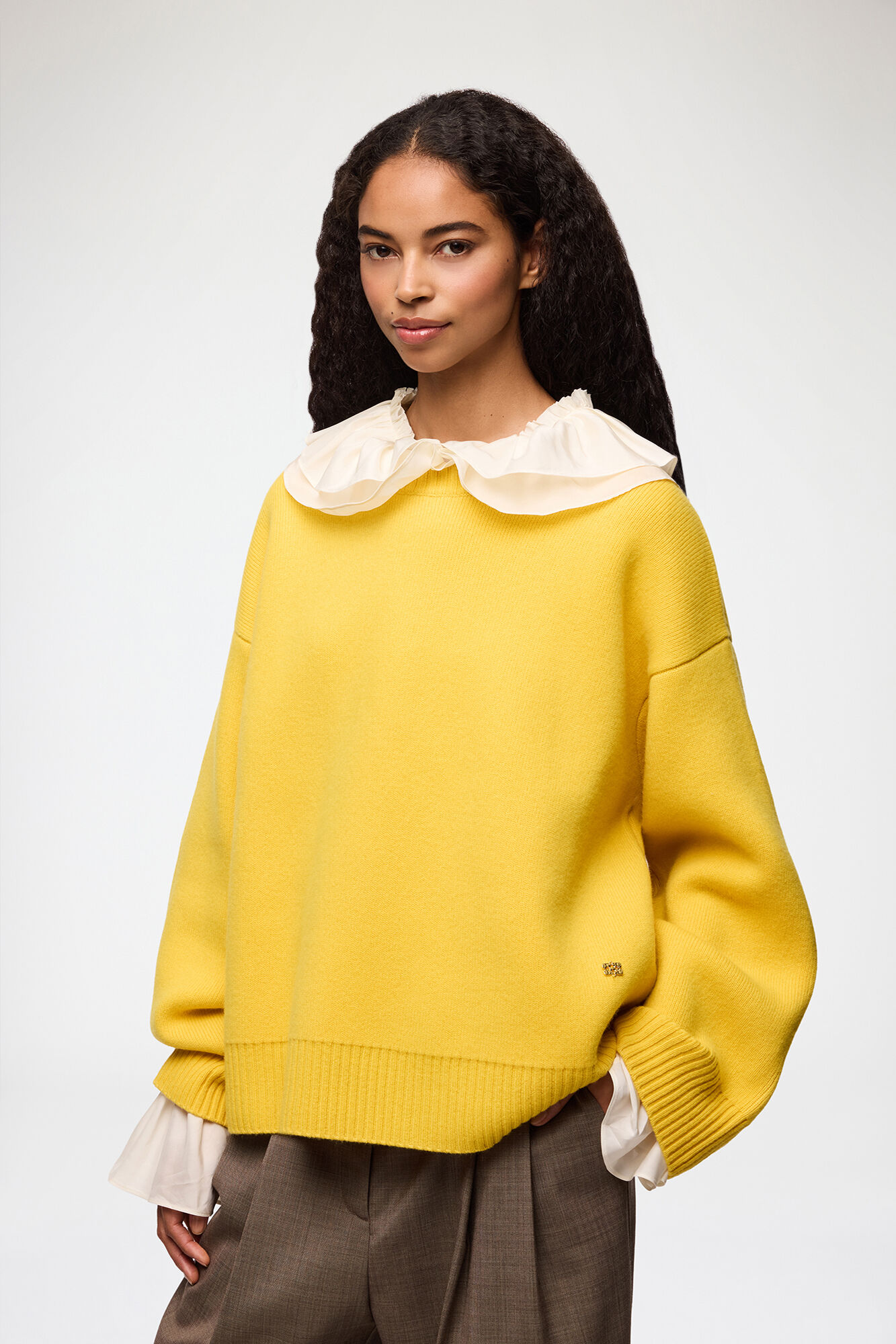 Gulstickad tröja, Wool, in colour Lemon - 1 - GANNI