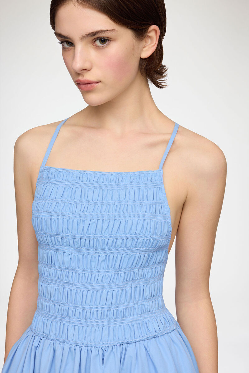 Dress in Blue Poplin, Organic Cotton, in colour Azurine - 3 - GANNI
