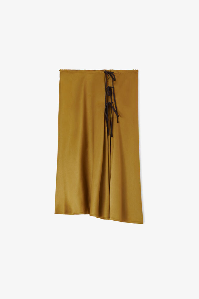 Skirt in Green Satin, Ecru Olive