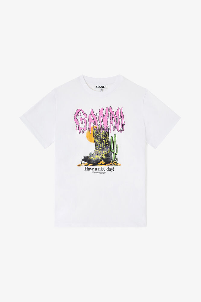 White Western Boot Print T-shirt, Bright White