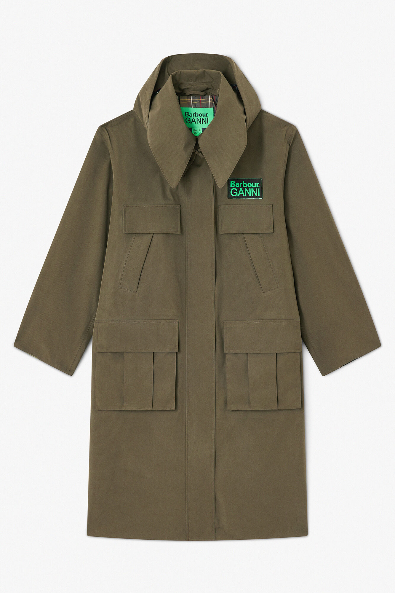 Long Coat in Green, Wool, in colour Kalamata - 2 - GANNI