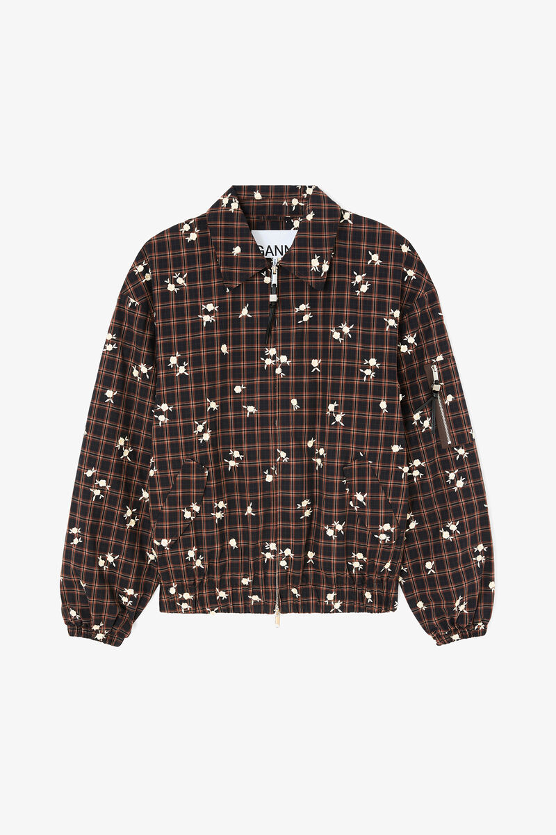 Bomberjacke mit Blumenkaromuster, Organic Cotton, in colour Cappuccino - 1 - GANNI