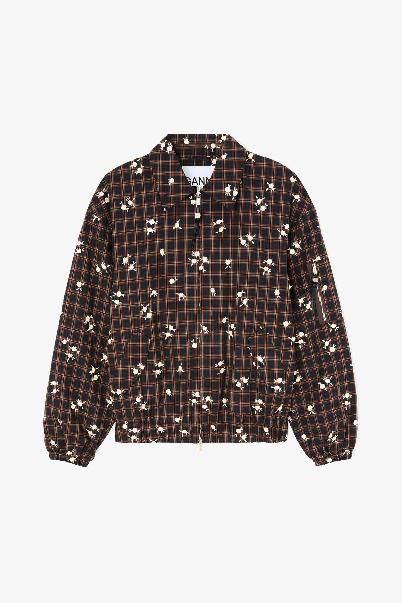 Bomberjacke mit Blumenkaromuster, Organic Cotton, in colour Cappuccino - 1 - GANNI