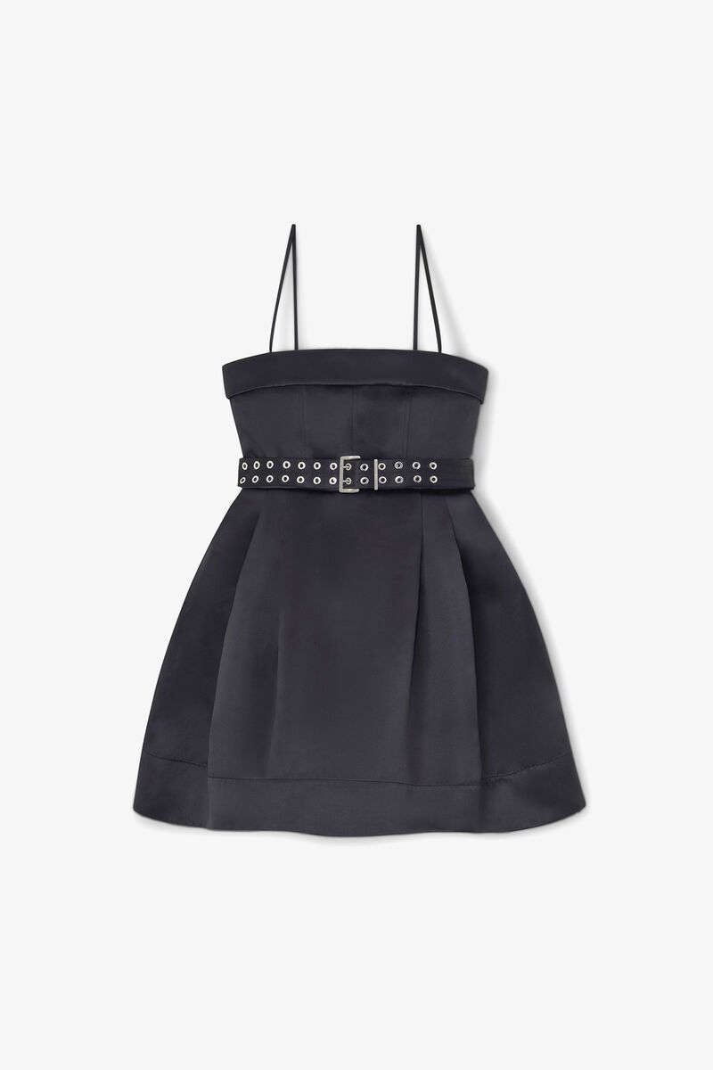 Dress in Black Satin, Recycled Polyester, in colour Black - 1 - GANNI