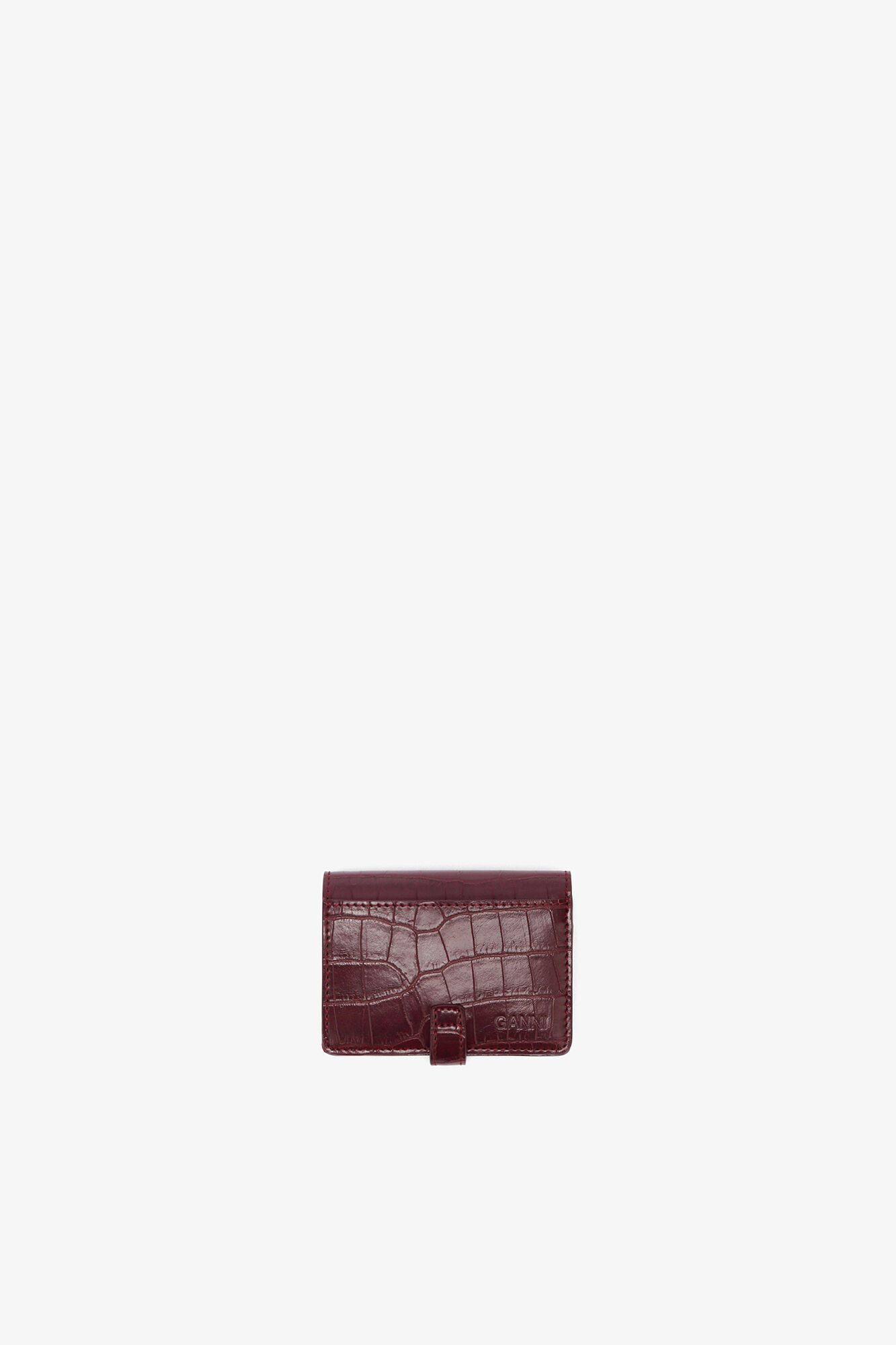 Sue Slim Wallet with Flap in Burgundy Croco, Recycled Leather, in colour Burgundy - 2 - GANNI