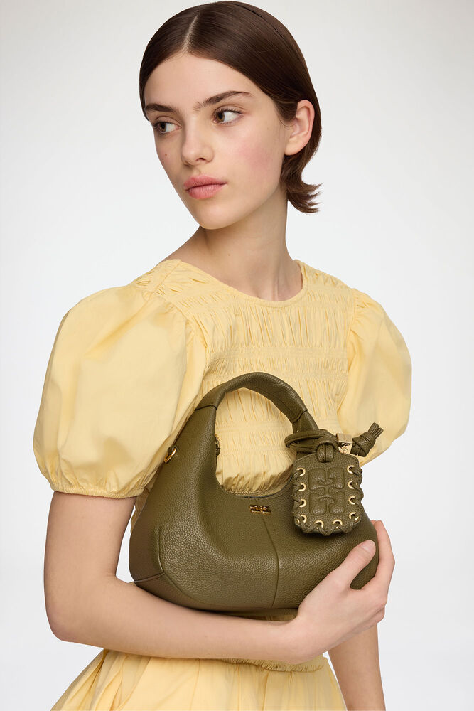 Mini Hobo Bag in Grained Green, Military Olive