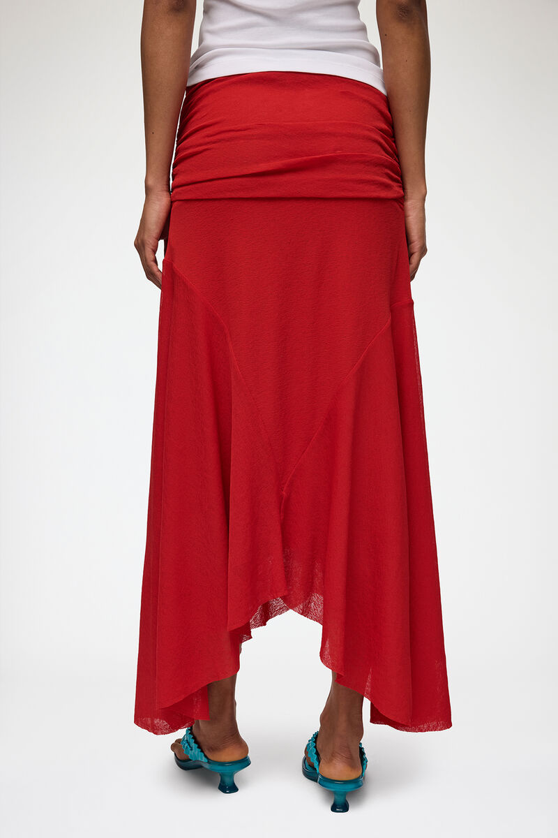 Lång kjol i röd marmoreringsmönstrad mesh, Recycled Polyester, in colour Goji Berry - 3 - GANNI